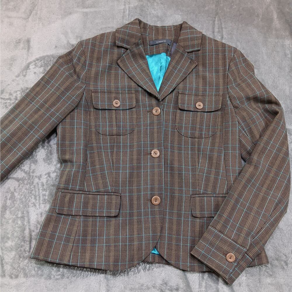 Liz Claiborne Button Down Blazer Brown Black Teal Women's Size‎ 6